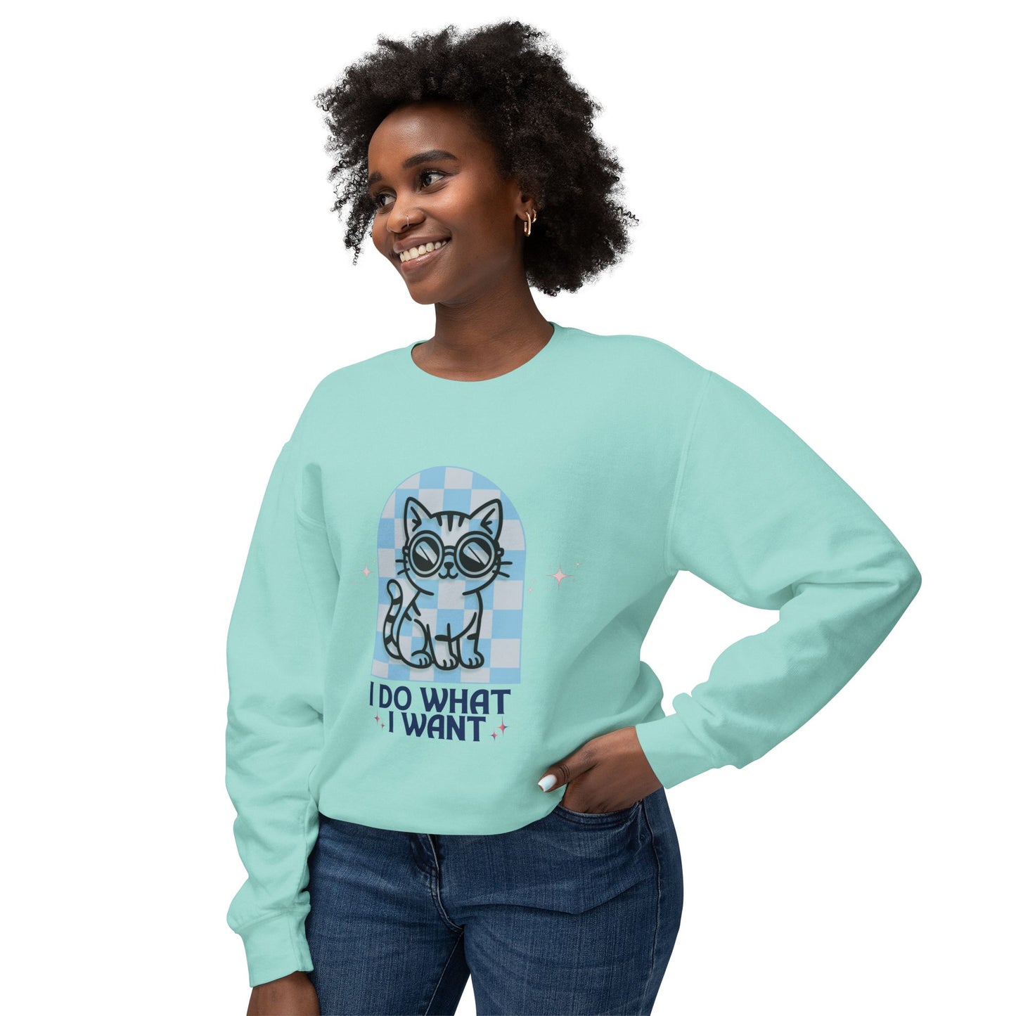 Cat Graphic Sweatshirt — "I Do What I Want" Cute Retro Kitten Crewneck