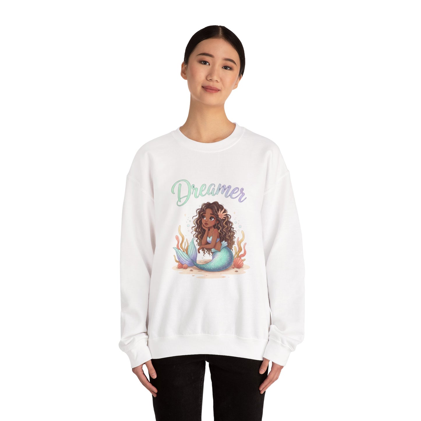 Dreamer Mermaidcore Sweatshirt | iridescent ocean gradient, shell motif