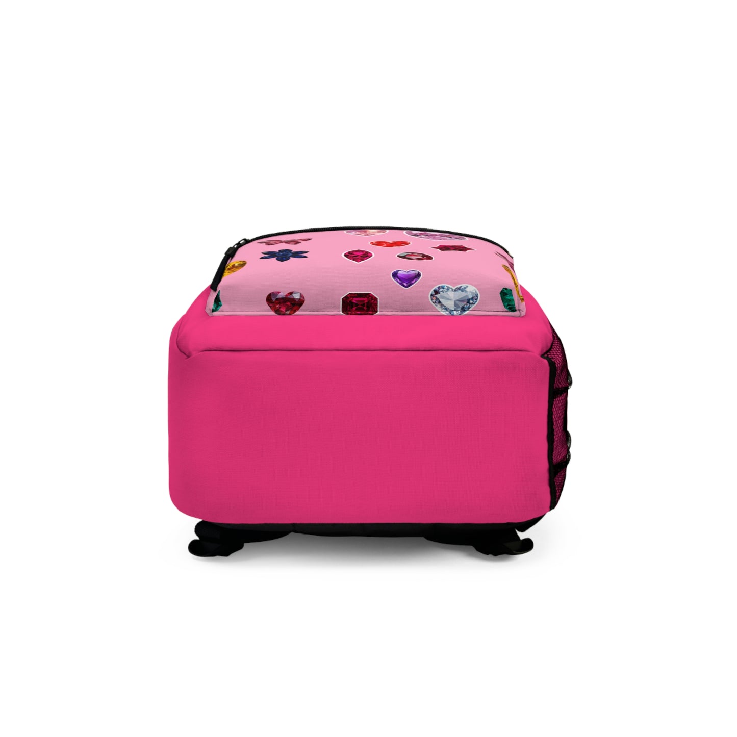Pink Gemstone Hearts Kids Backpack — Cute Butterfly & Jewel Print School Bag