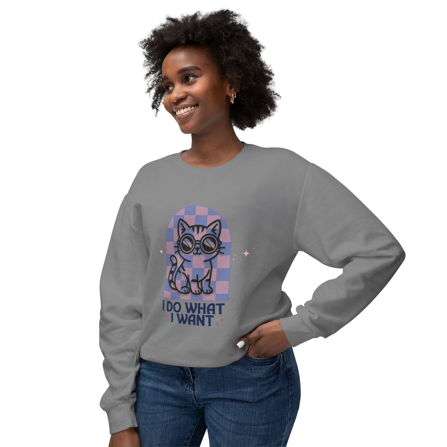 Cat Graphic Sweatshirt — "I Do What I Want" Cute Retro Kitten Crewneck