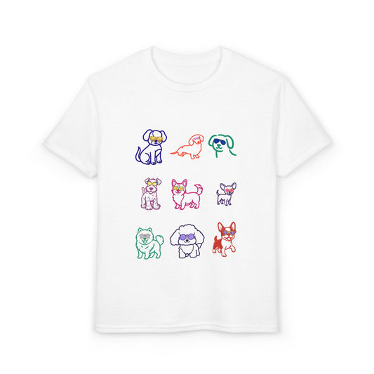 Kids' Colorful Puppy Sketch T‑Shirt — Cute Multicolor Dog Print for Children
