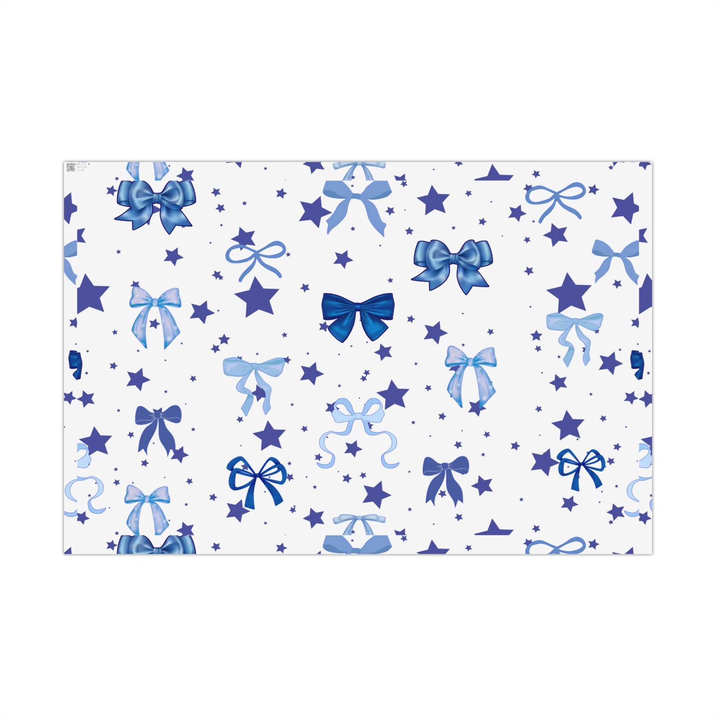 Blue Bow & Stars Gift Wrap Paper — Holiday Wrapping for Birthdays, Baby Showers & Christmas