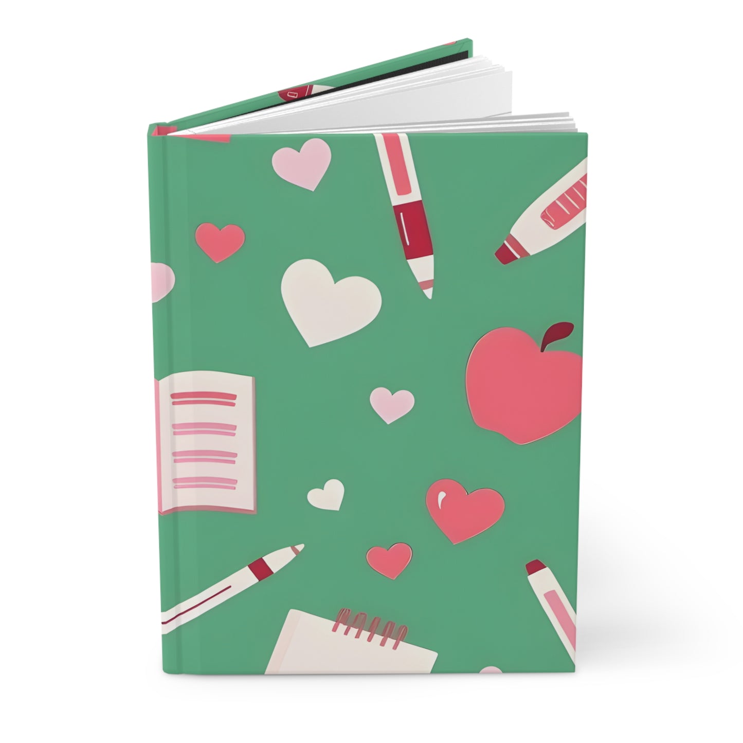 Hardcover Journal – Cute Stationery Hearts & School Icons Notebook