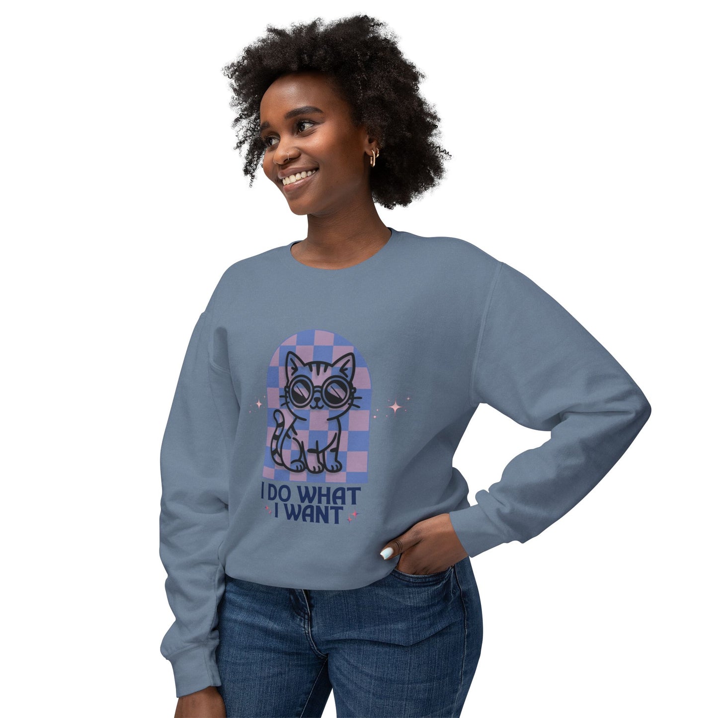 Cat Graphic Sweatshirt — "I Do What I Want" Cute Retro Kitten Crewneck