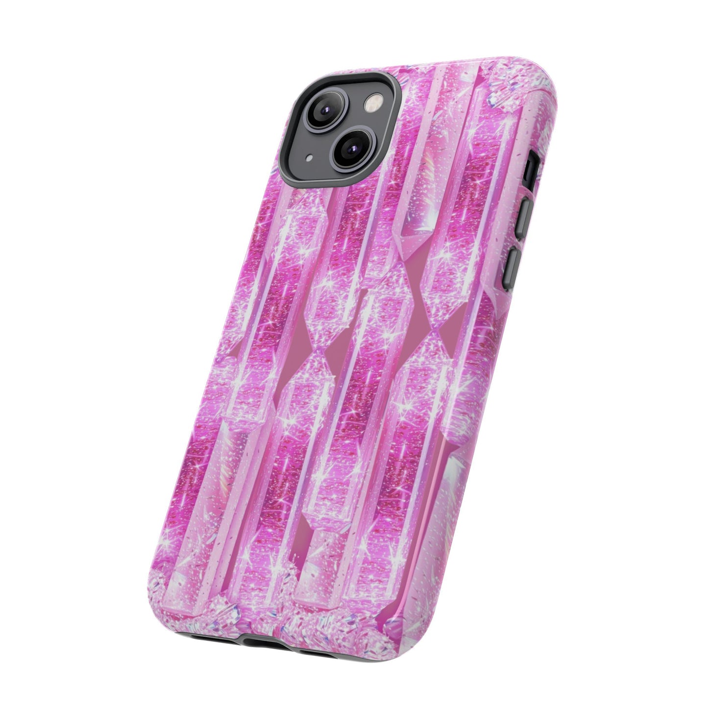 Pink Crystal Pattern Tough Phone Case — Sparkling Gemstone Protective Cover