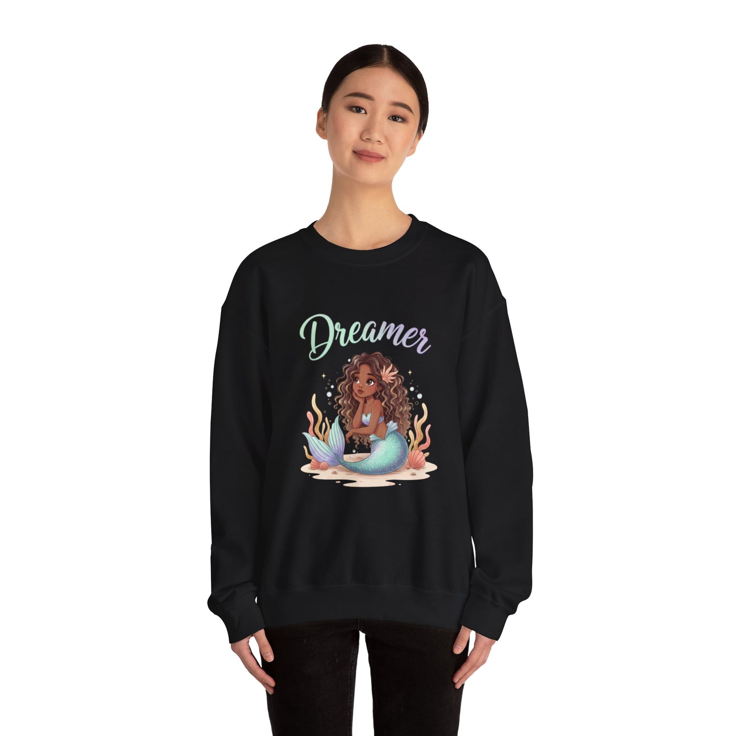 Dreamer Mermaidcore Sweatshirt | iridescent ocean gradient, shell motif