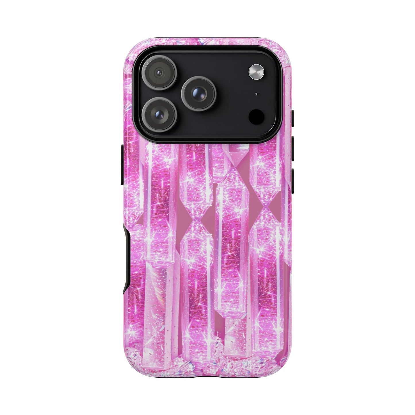 Pink Crystal Pattern Tough Phone Case — Sparkling Gemstone Protective Cover