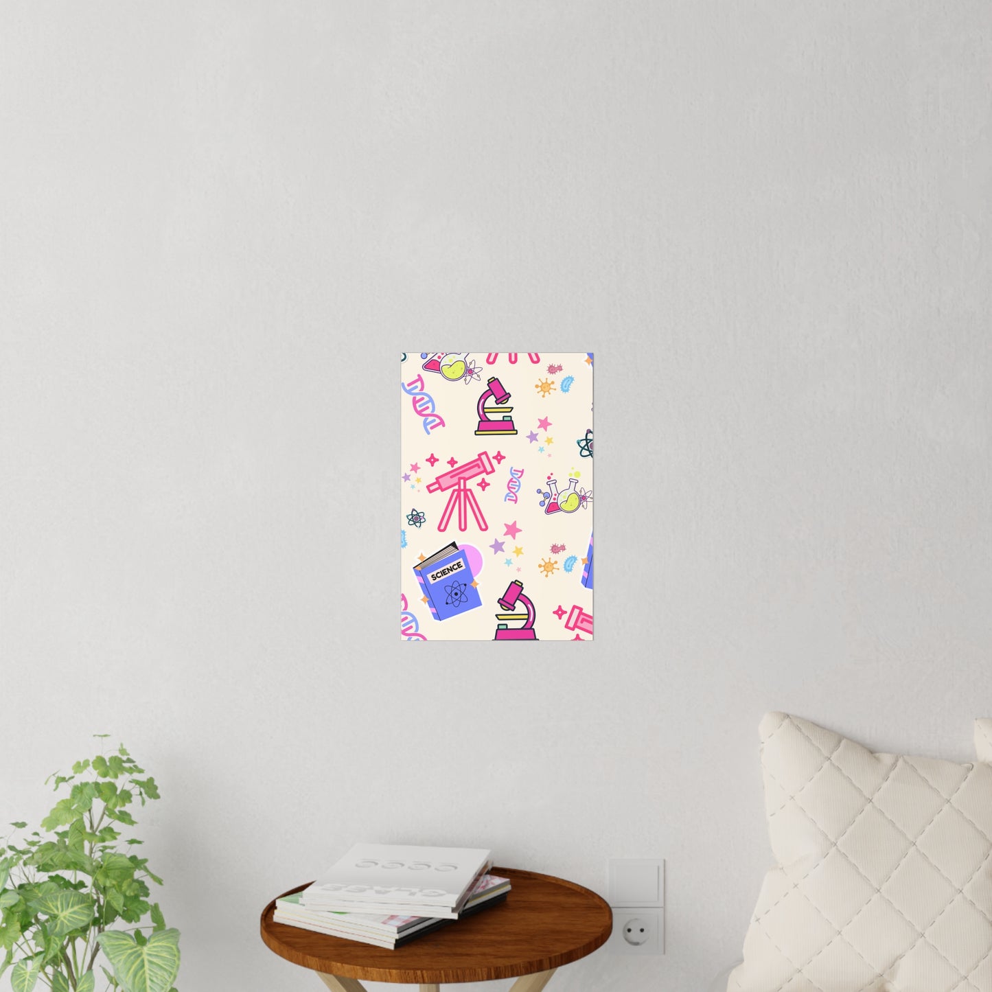 Science Pattern Wall Decal — Kids STEM Telescope, Microscope & Lab Icons