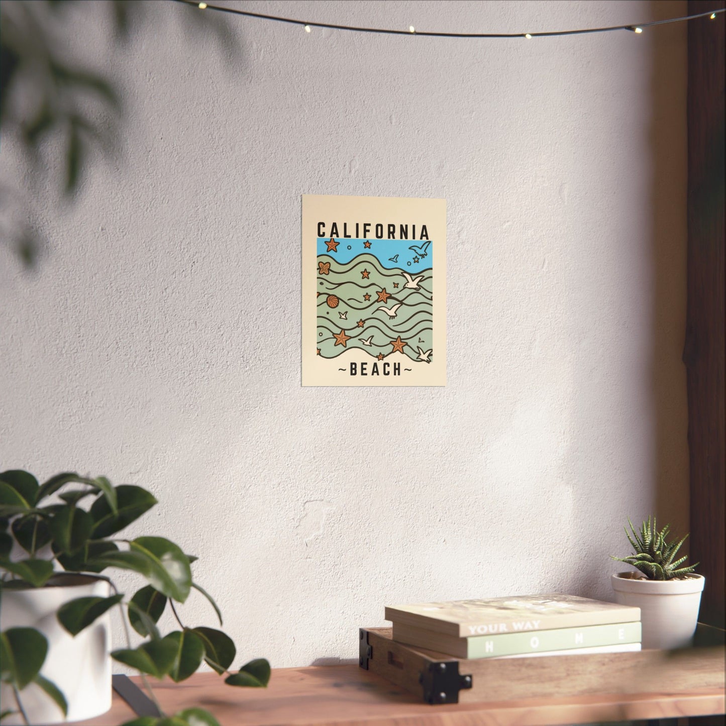 California Beach Poster — Vintage Seaside Matte Print