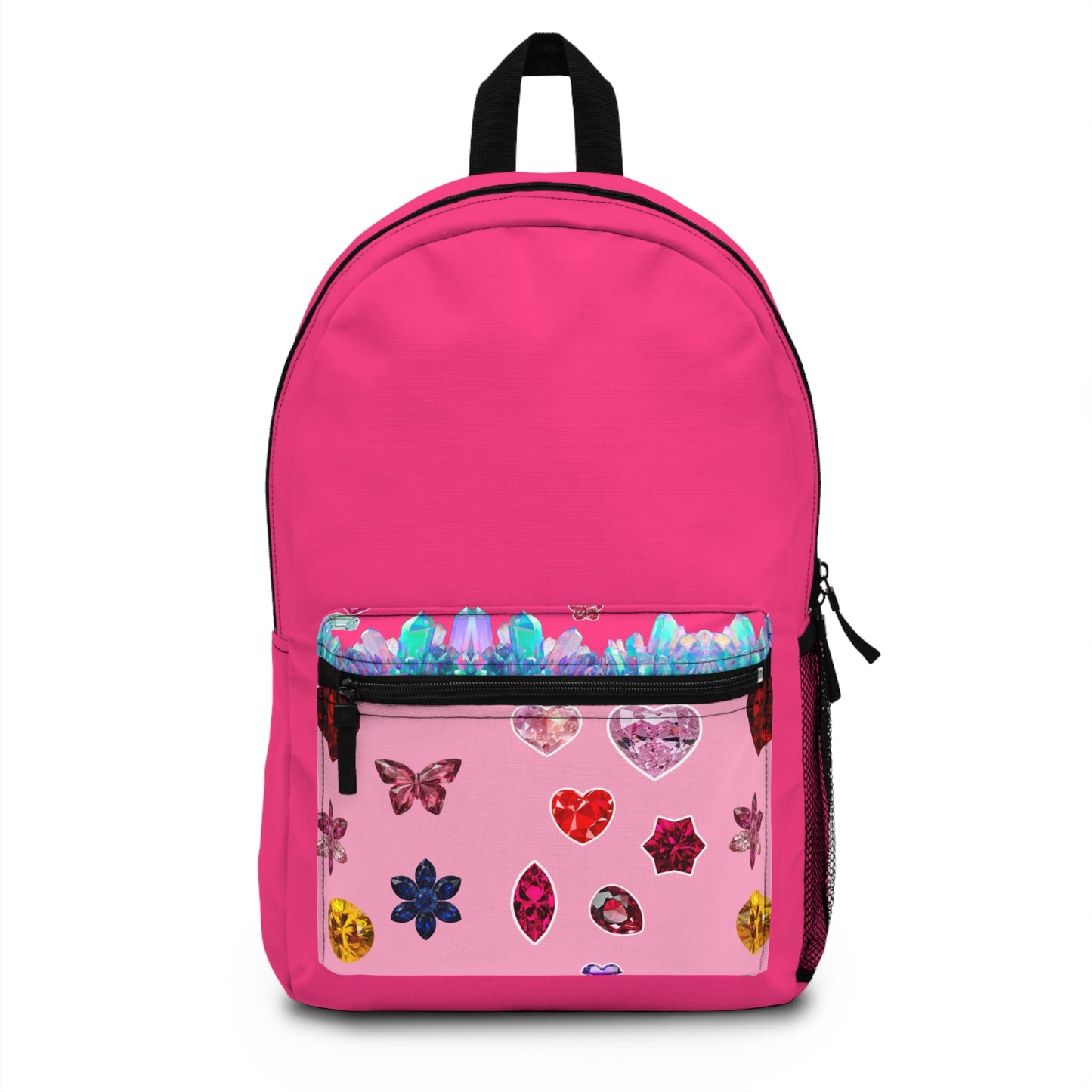 Pink Gemstone Hearts Kids Backpack — Cute Butterfly & Jewel Print School Bag
