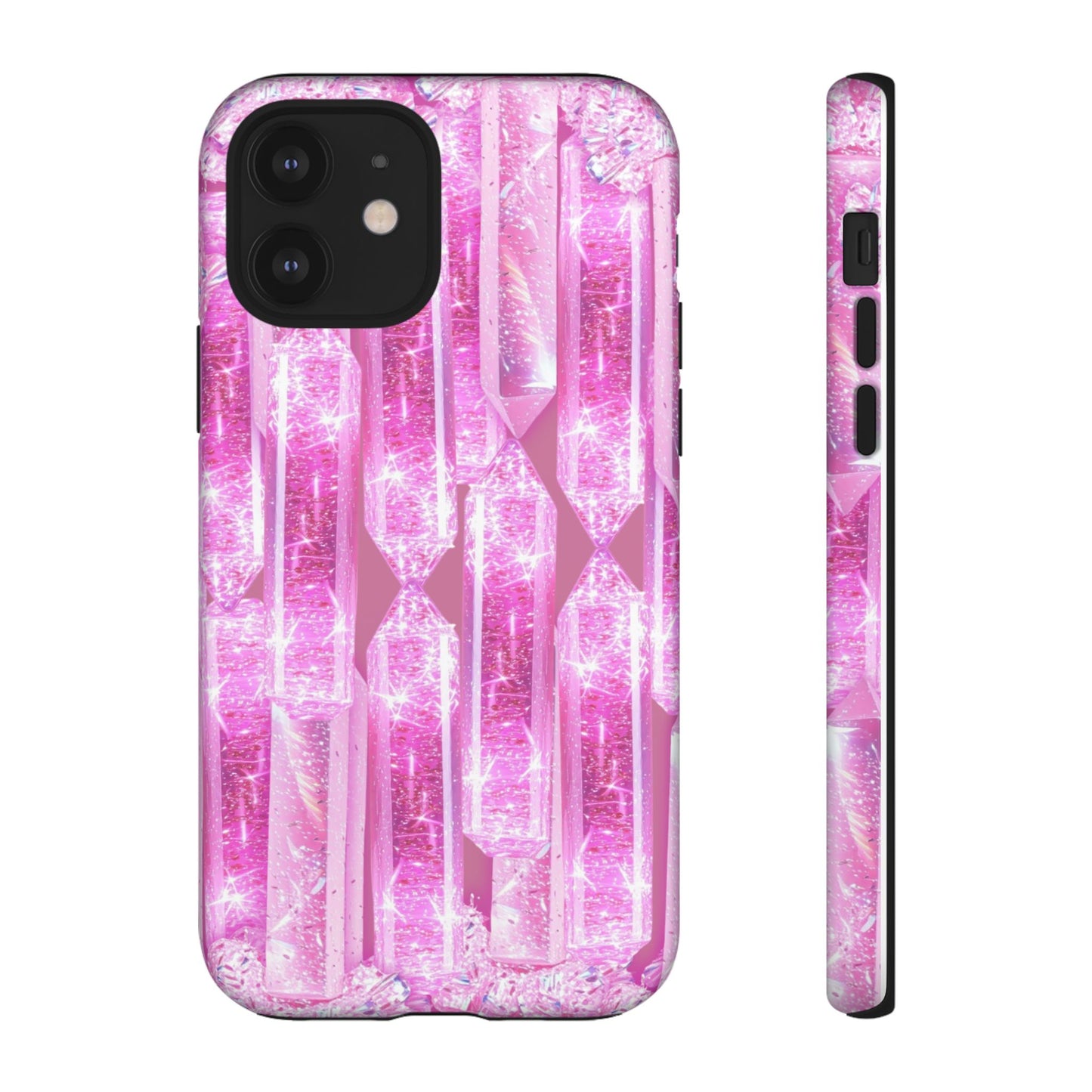 Pink Crystal Pattern Tough Phone Case — Sparkling Gemstone Protective Cover