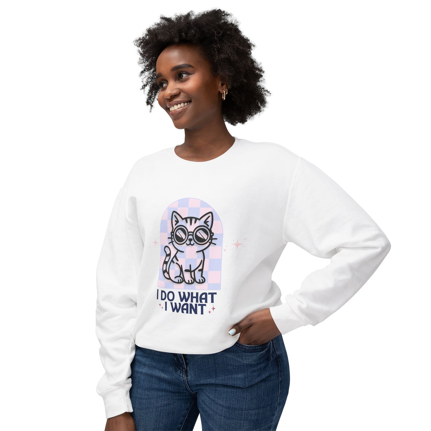 Cat Graphic Sweatshirt — "I Do What I Want" Cute Retro Kitten Crewneck