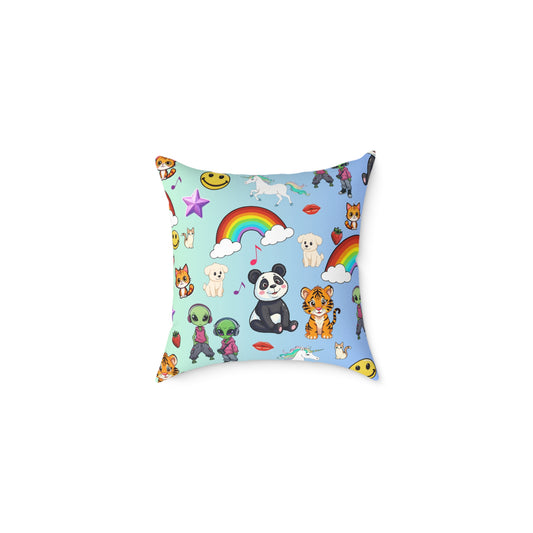 Cute Animal Pattern Square Pillow — Panda, Tiger & Rainbow Kids Decorative Cushion