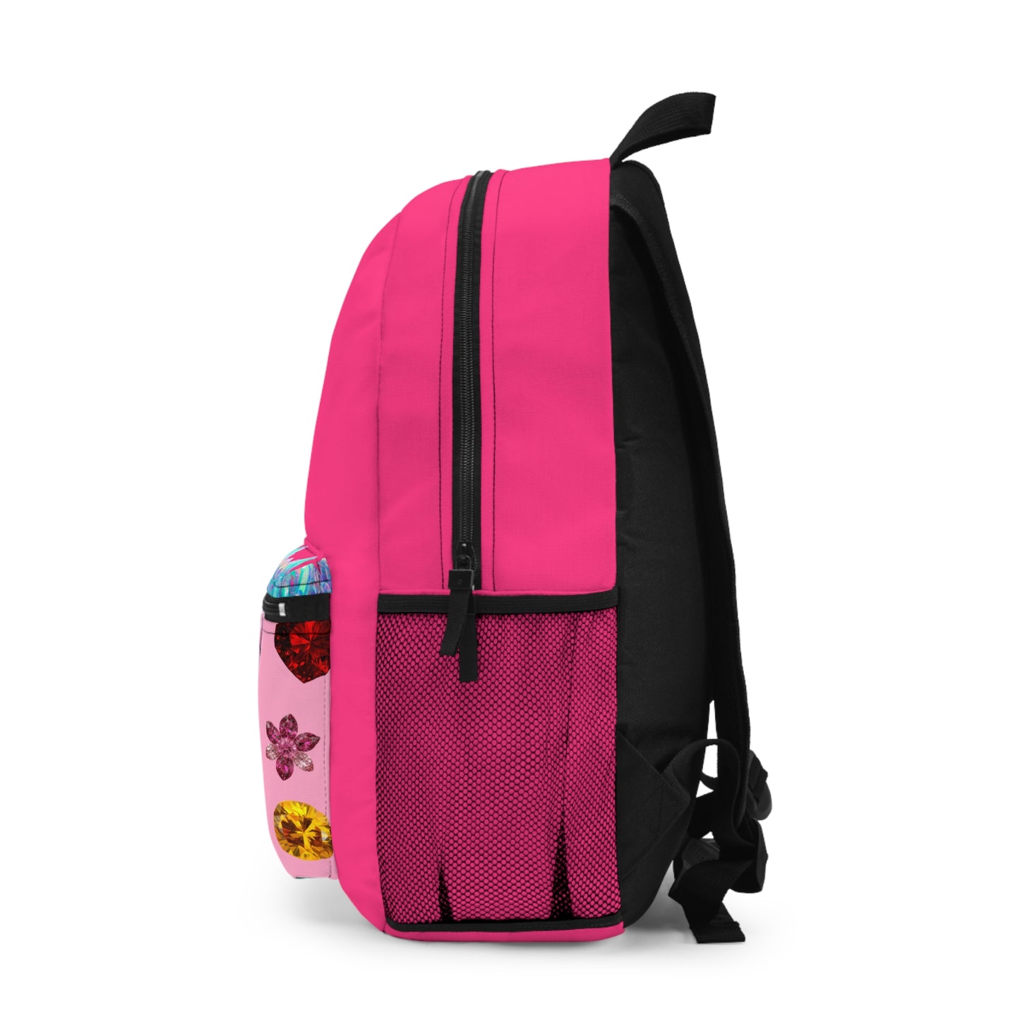 Pink Gemstone Hearts Kids Backpack — Cute Butterfly & Jewel Print School Bag