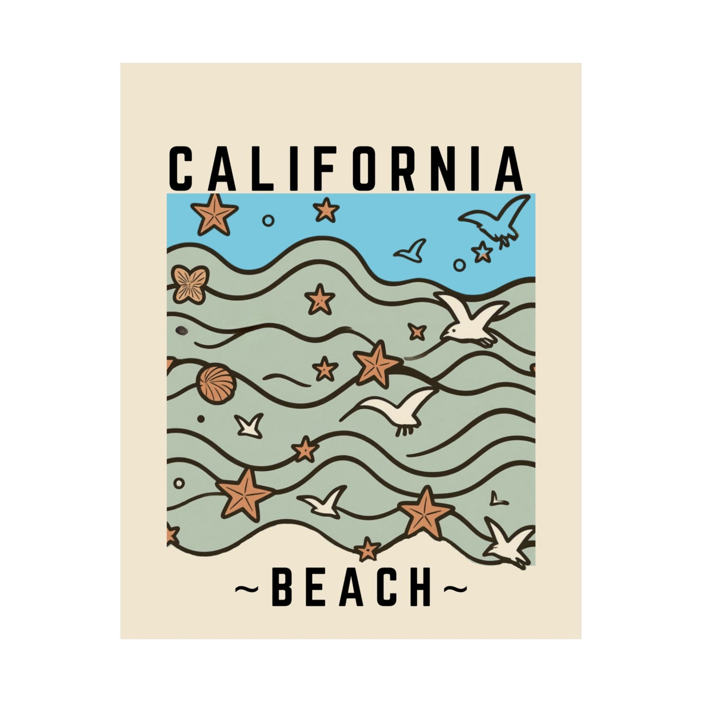 California Beach Poster — Vintage Seaside Matte Print