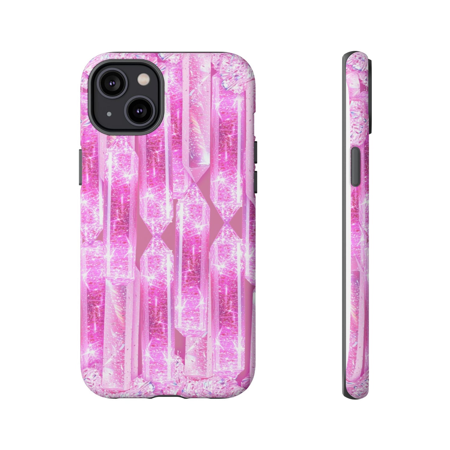 Pink Crystal Pattern Tough Phone Case — Sparkling Gemstone Protective Cover