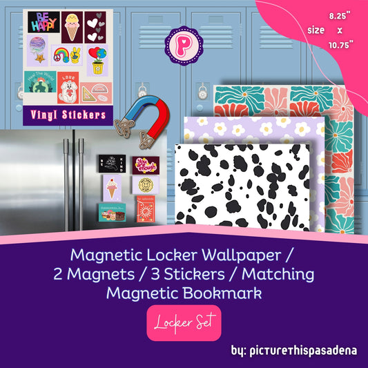 Locker Set - Magnetic Wallpaper / Individual Magnets / Matching Bookmark and Stickers