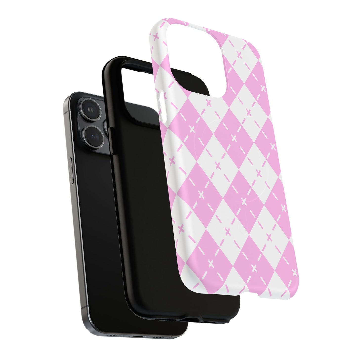Pink Argyle Tough Magnetic Phone Case — Protective Magnetic Snap Cover