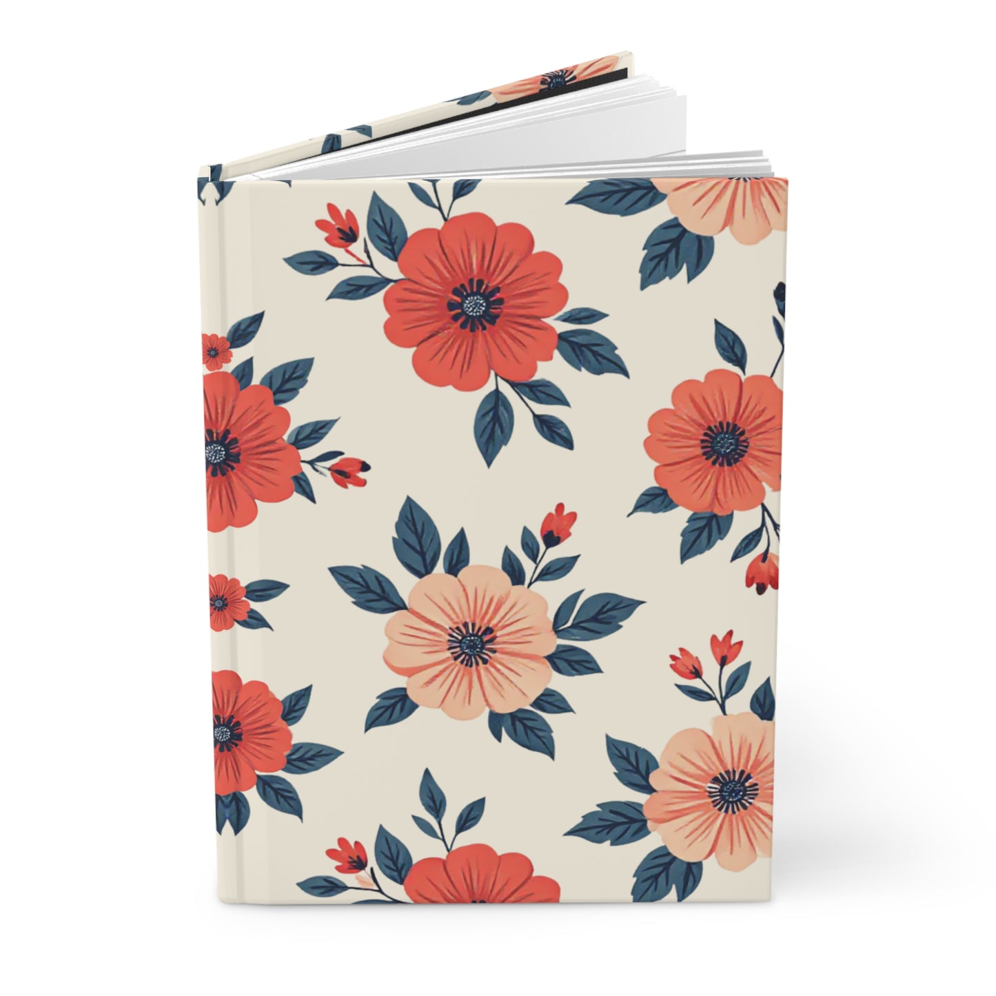 Floral Hardcover Journal – Cream & Coral Blossoms Notebook