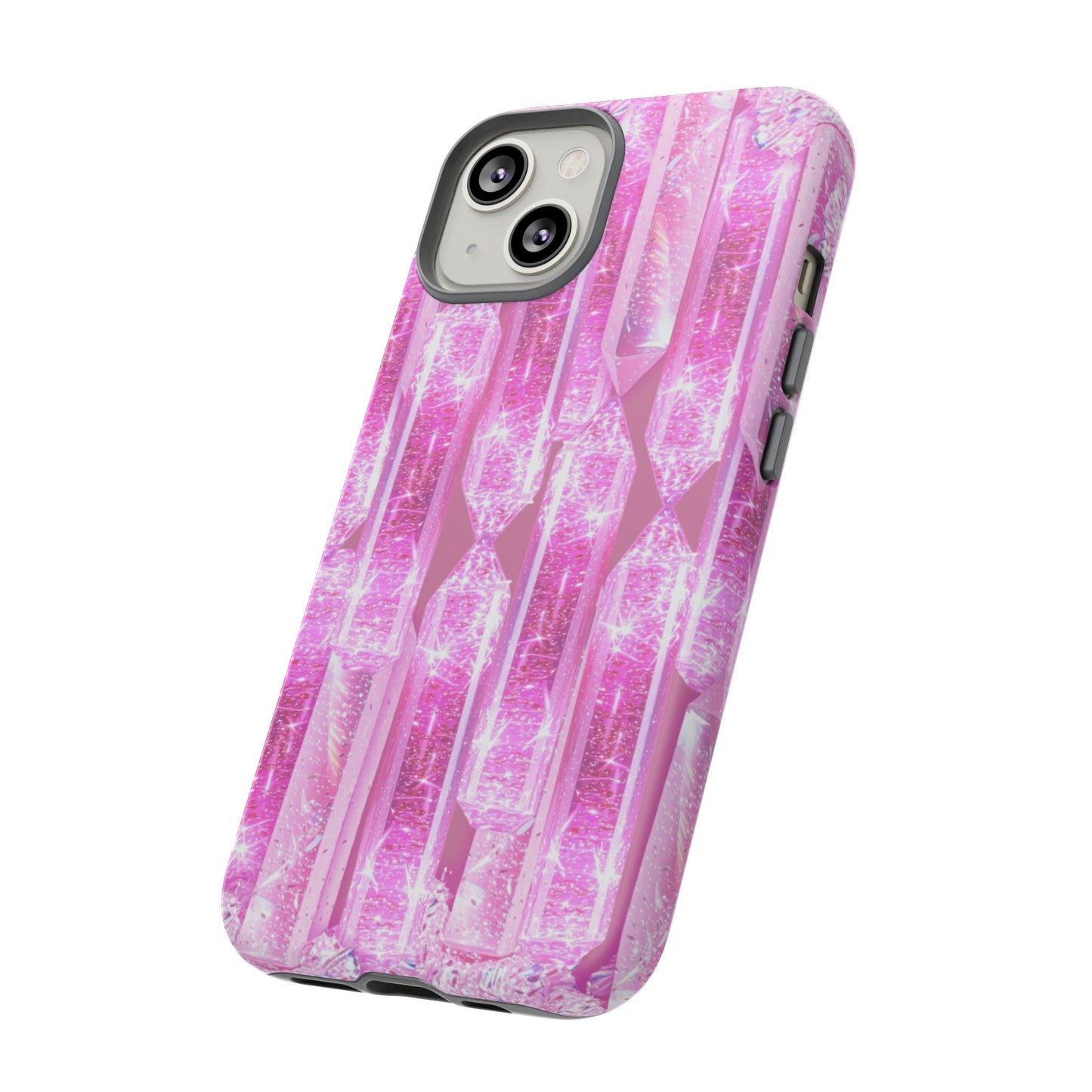 Pink Crystal Pattern Tough Phone Case — Sparkling Gemstone Protective Cover