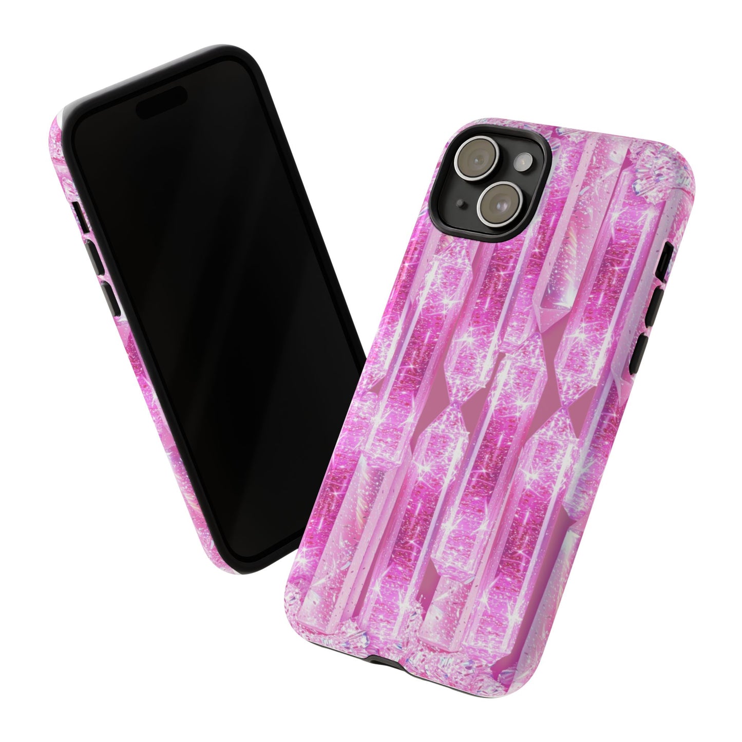 Pink Crystal Pattern Tough Phone Case — Sparkling Gemstone Protective Cover