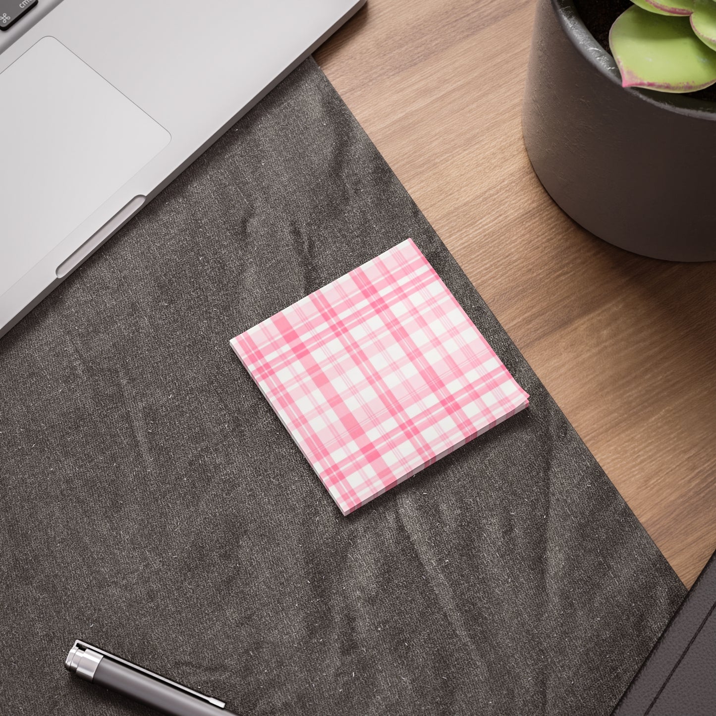 Pink Plaid Post-it Note Pads — Cute Stationery Sticky Notes for School, Desk & Gifts