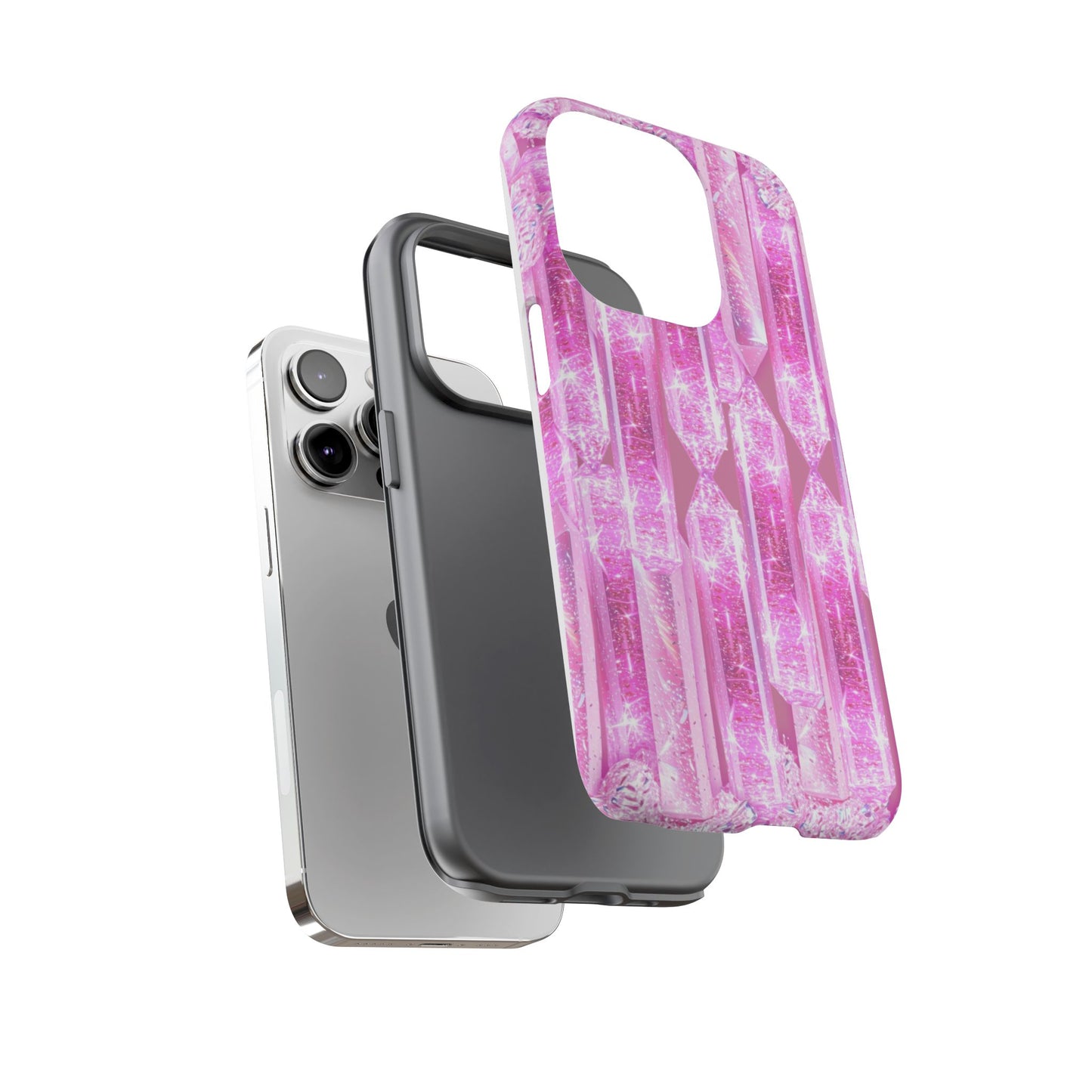 Pink Crystal Pattern Tough Phone Case — Sparkling Gemstone Protective Cover
