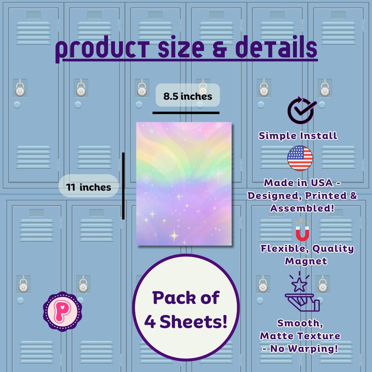 Magnetic Locker Wallpaper - Pastel Rainbow - Includes Matching Pencil Cup