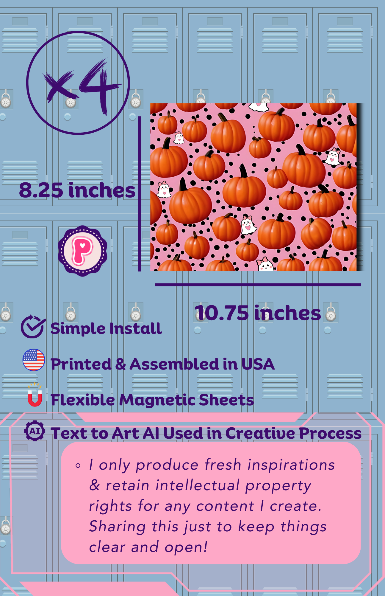 Magnetic Locker Wallpaper - Pink Pumpkins