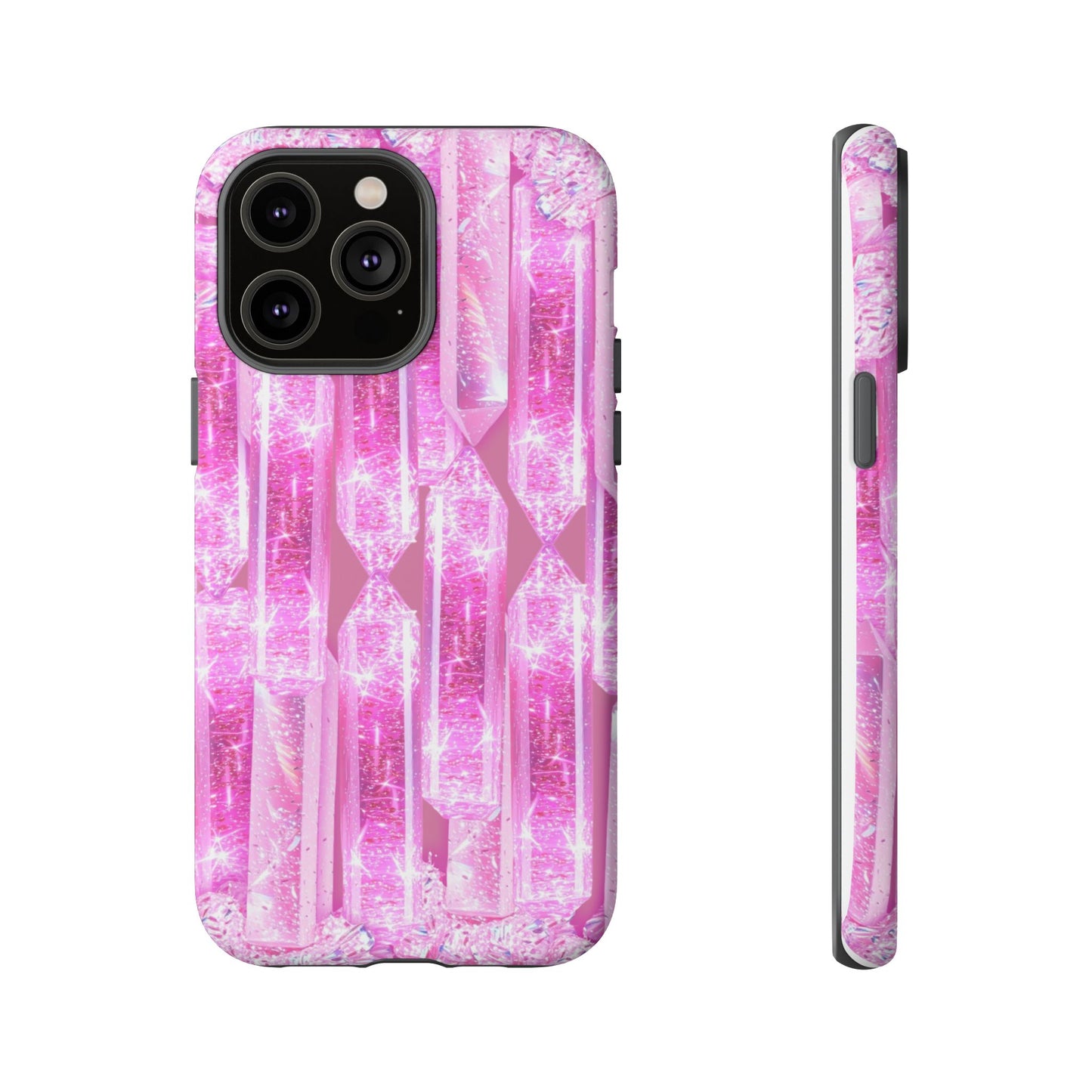 Pink Crystal Pattern Tough Phone Case — Sparkling Gemstone Protective Cover