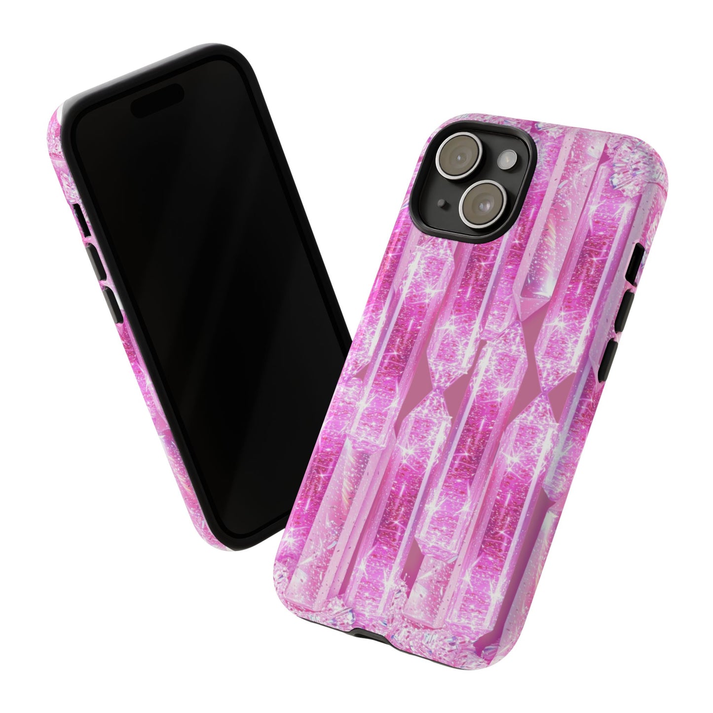 Pink Crystal Pattern Tough Phone Case — Sparkling Gemstone Protective Cover