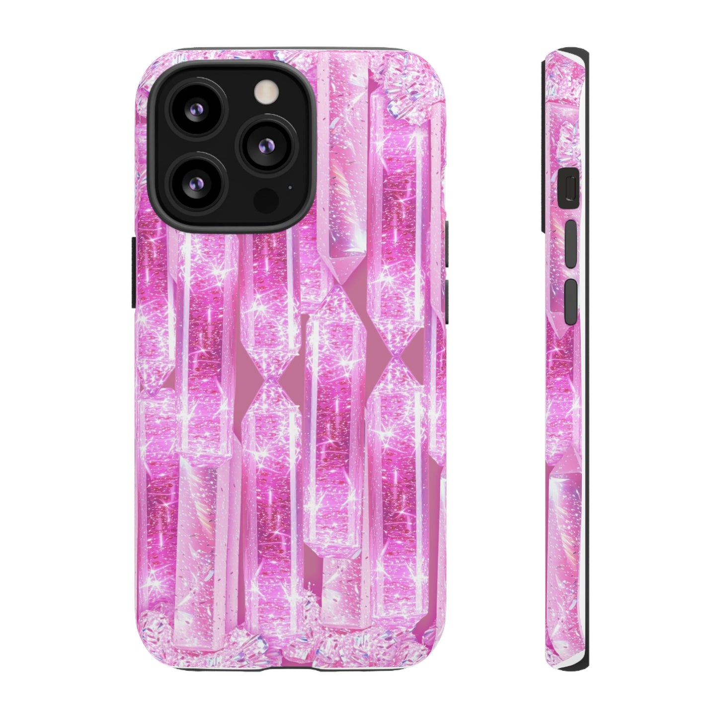 Pink Crystal Pattern Tough Phone Case — Sparkling Gemstone Protective Cover