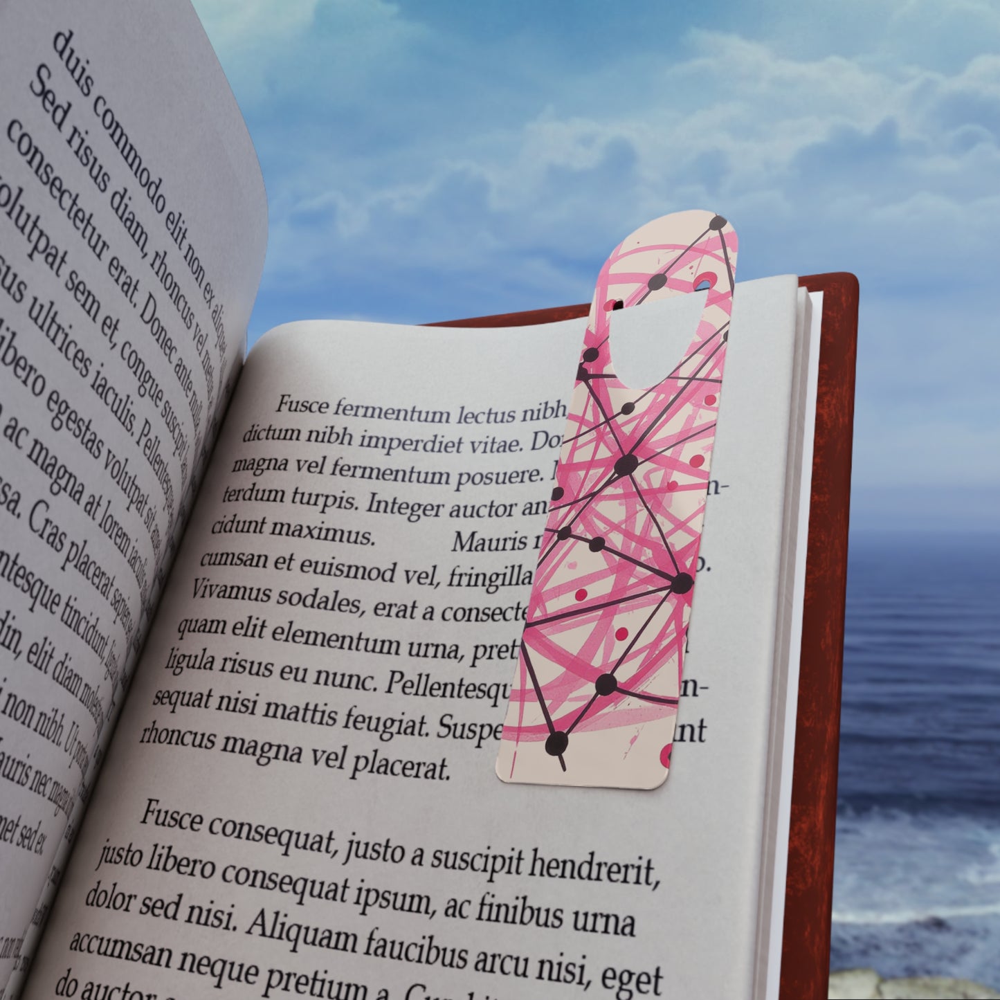 Abstract Pink Scribble Metal Bookmark — Modern Art Reading Accessory