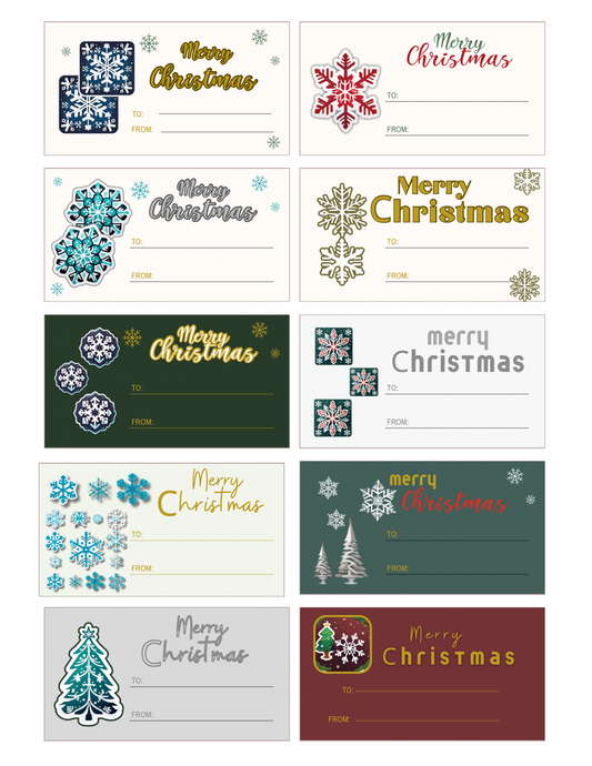 Christmas Snowflake Stickers | Christmas Tree Stickers | Family Rectangle Gift Tag and Stickers | Set of 25 Assorted Stickers