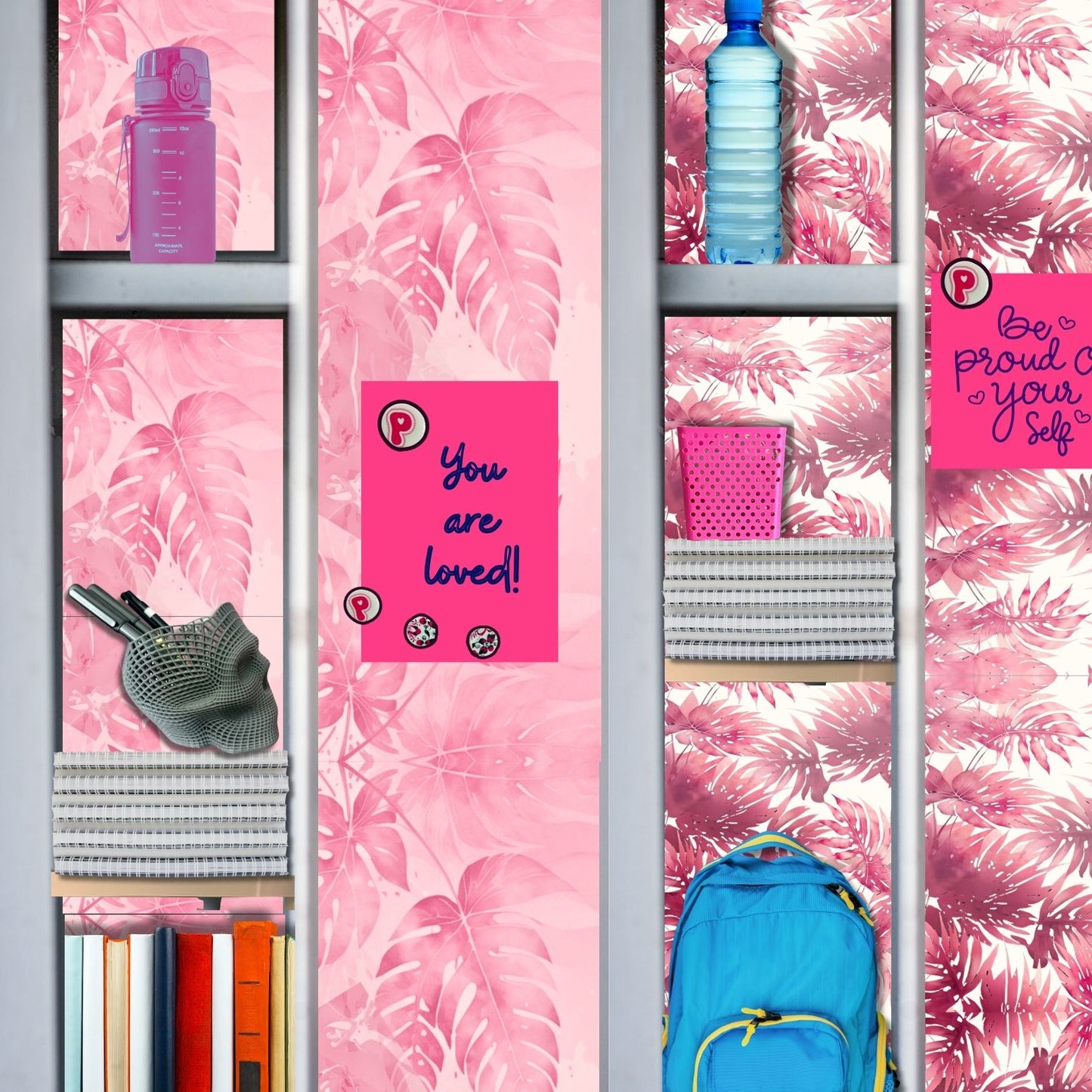 Magnetic Locker Wallpaper - Pink Tropical Leaves