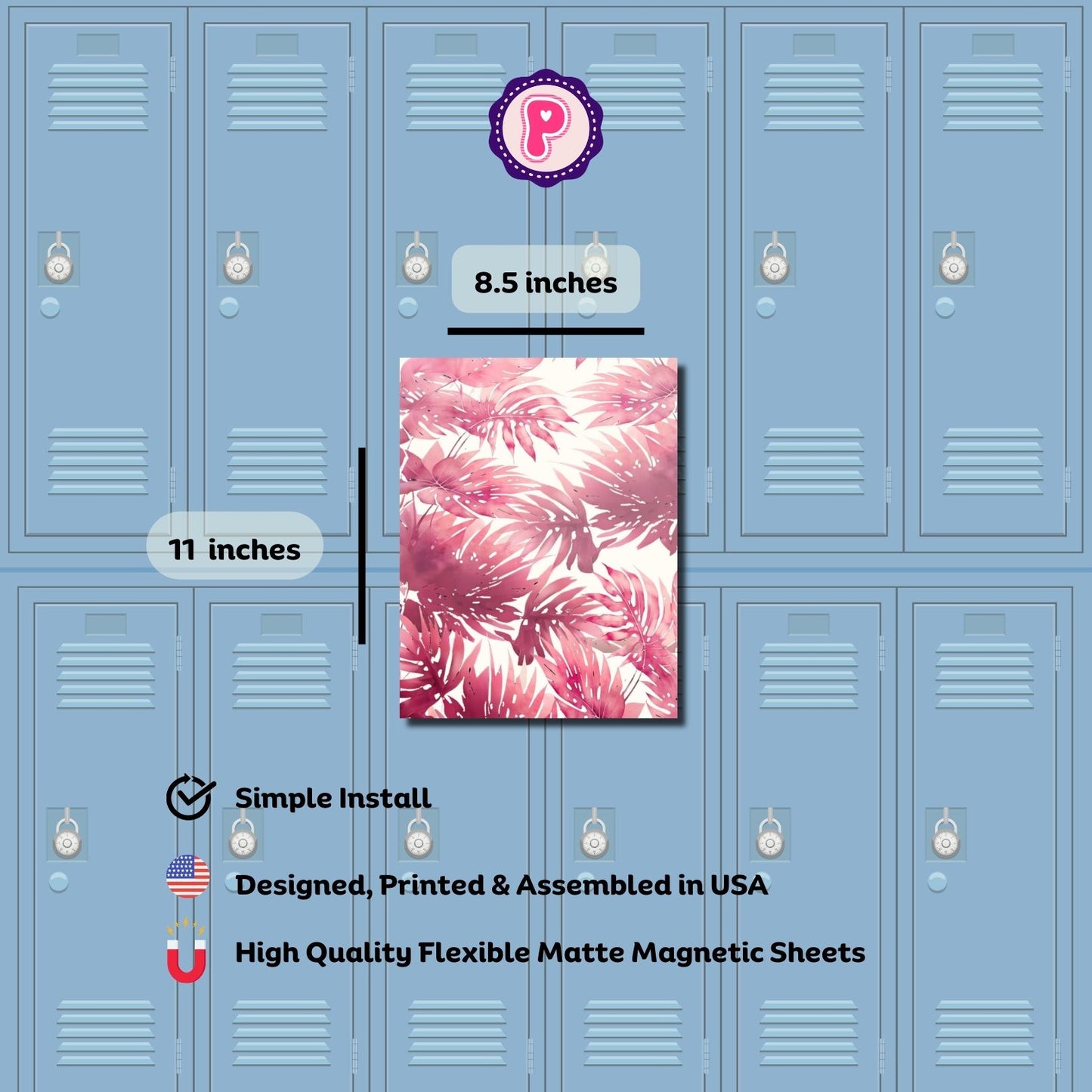 Magnetic Locker Wallpaper - Pink Tropical Leaves