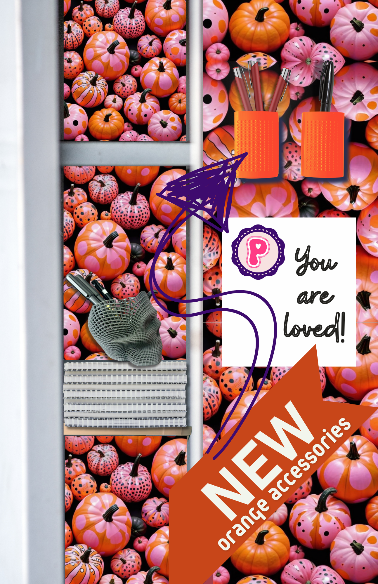 Magnetic Locker Wallpaper - Pink Pumpkins