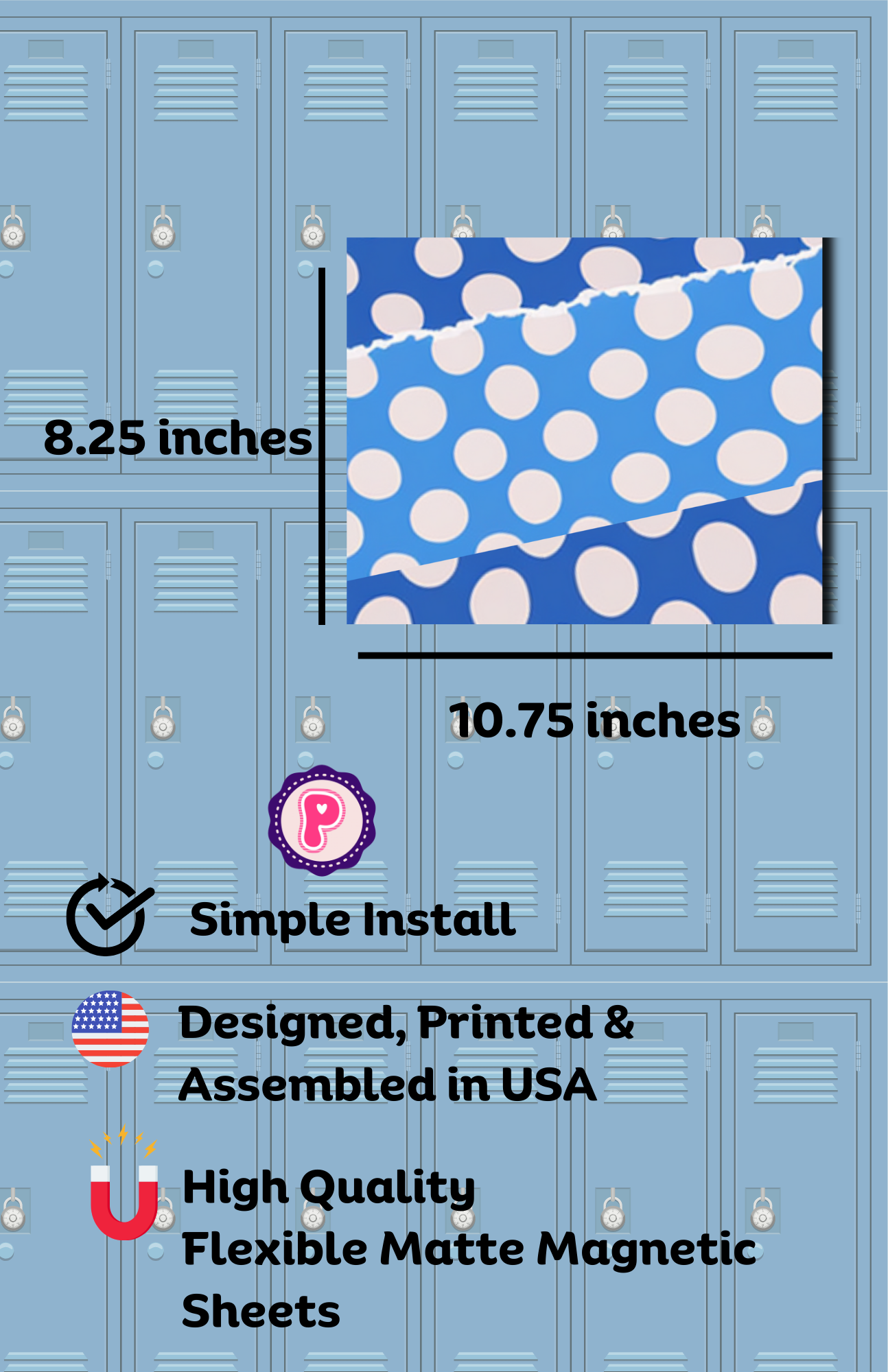 Magnetic Locker Wallpaper - Polka Dot - Blue Locker Wallpaper - Purple Locker Wallpaper