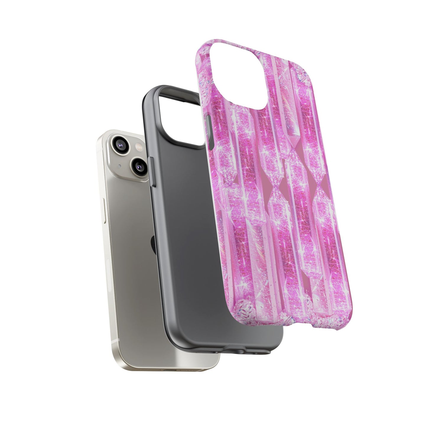 Pink Crystal Pattern Tough Phone Case — Sparkling Gemstone Protective Cover