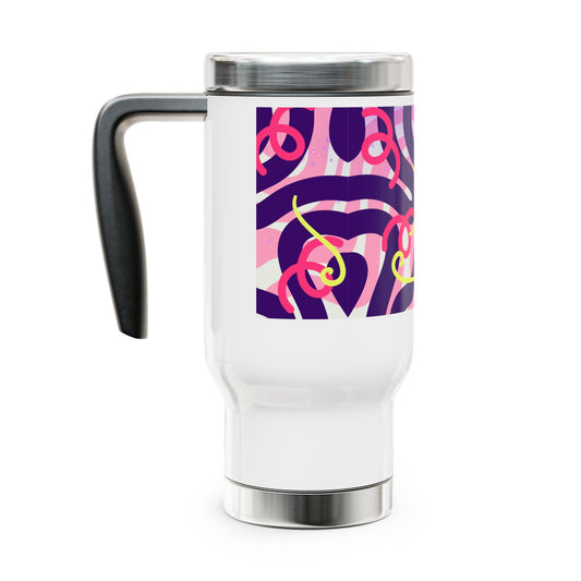 Abstract Pink Swirl Travel Mug — 14oz Stainless Steel Tumbler with Handle