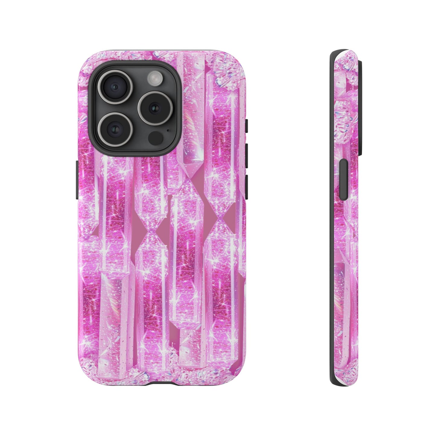 Pink Crystal Pattern Tough Phone Case — Sparkling Gemstone Protective Cover