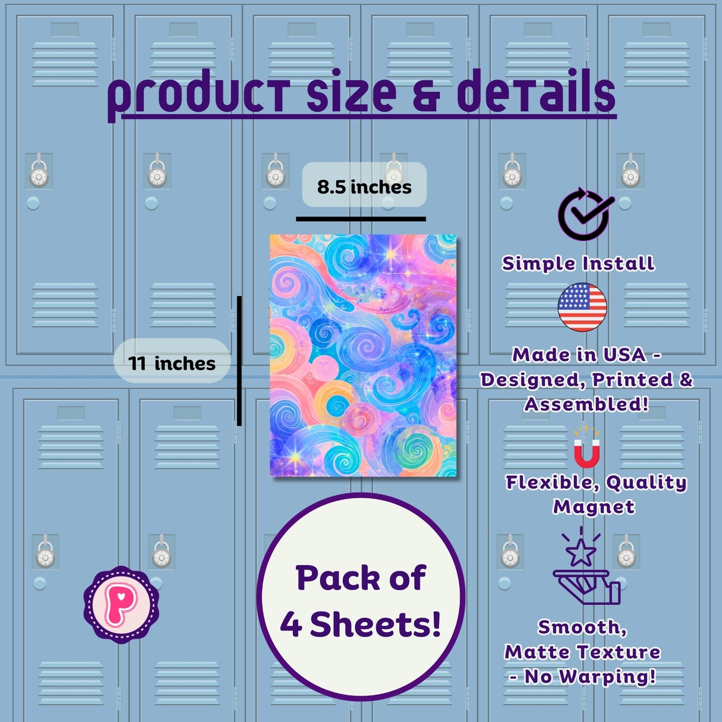 Magnetic Locker Wallpaper - Pastel Rainbow 2 - Includes Matching Pencil Cup