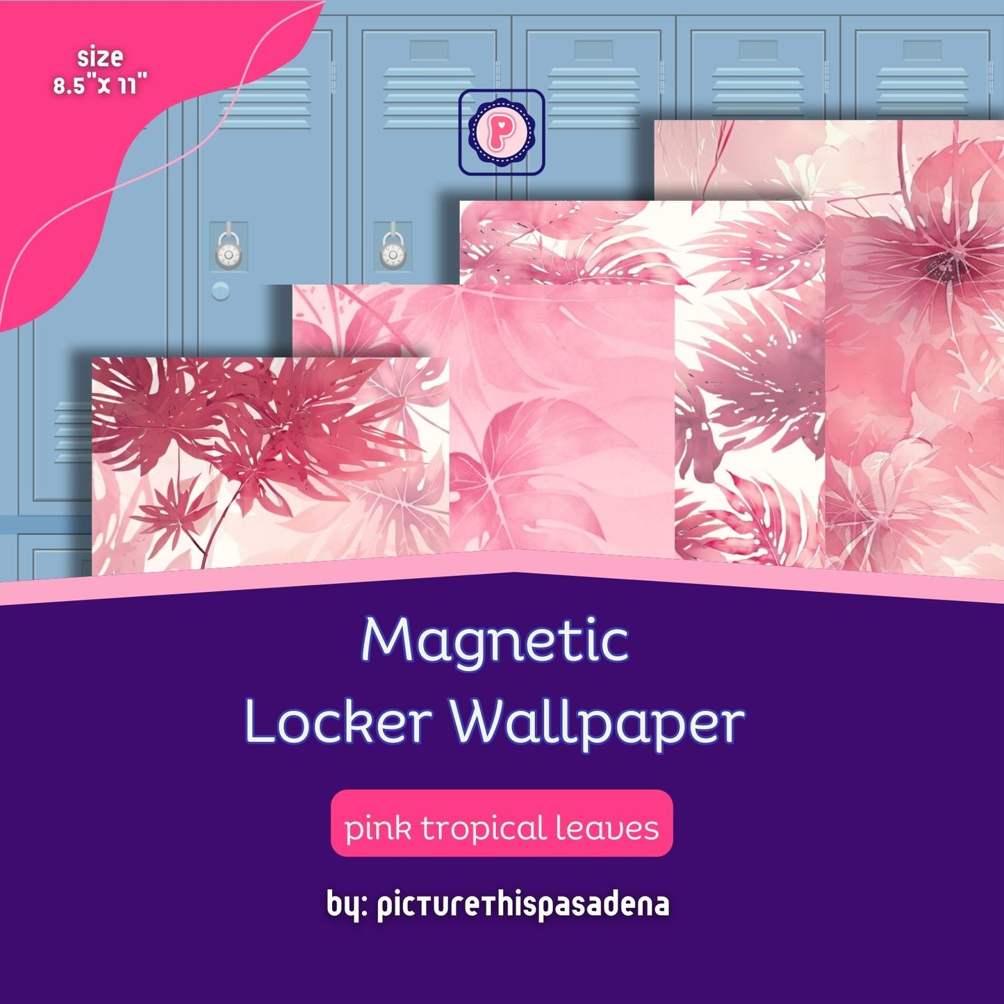 Magnetic Locker Wallpaper - Pink Tropical Leaves