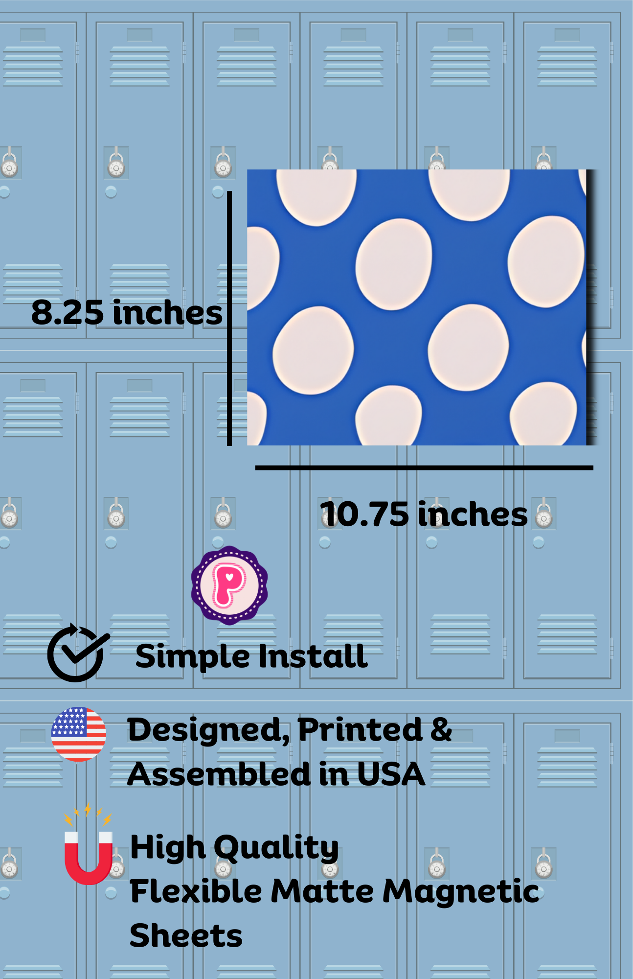 Magnetic Locker Wallpaper - Polka Dot - Blue Locker Wallpaper - Purple Locker Wallpaper