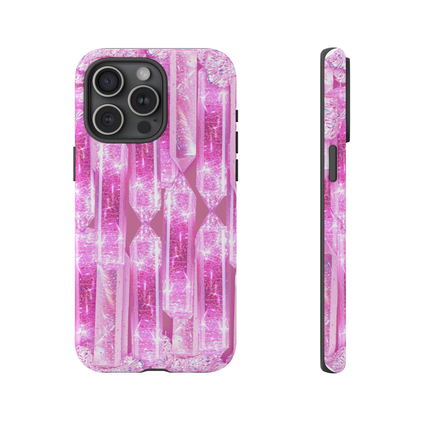 Pink Crystal Pattern Tough Phone Case — Sparkling Gemstone Protective Cover