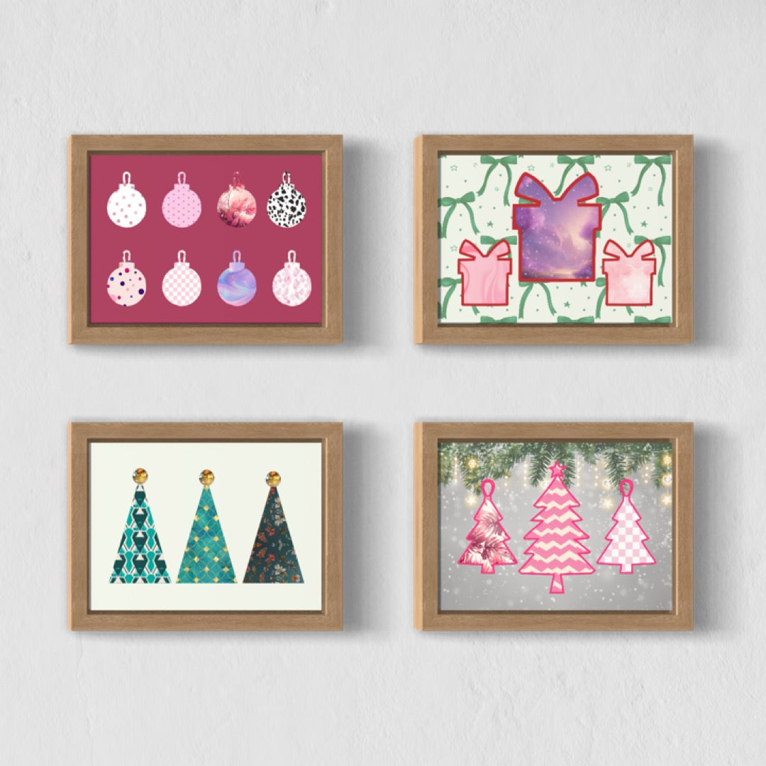 Bright Christmas Prints Set of 4 Whimsical Christmas Decorations Modern Holiday Decor Xmas Artwork Gifts