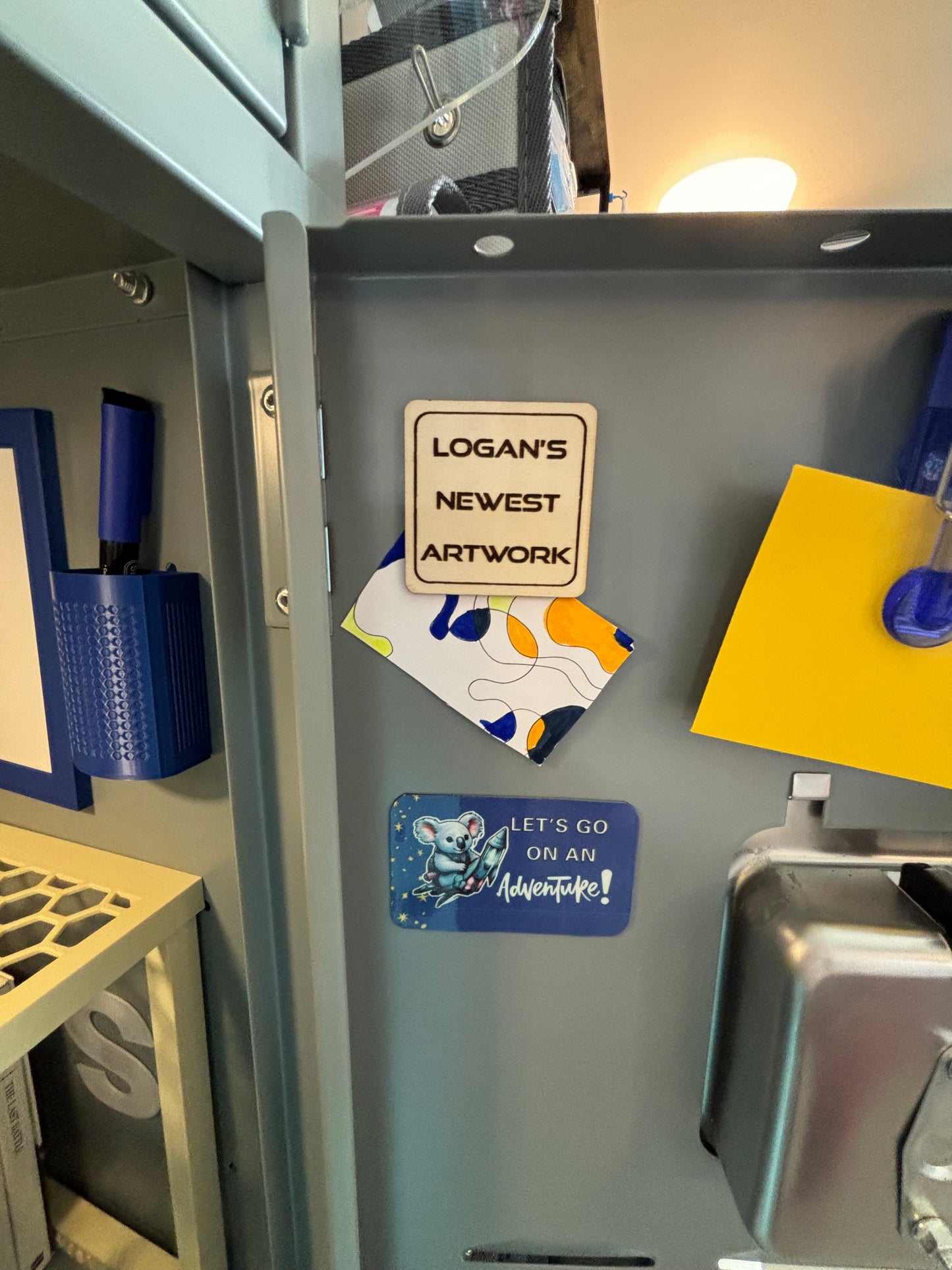 7 Piece Locker Organizer Kit Includes Adjustable Locker Shelf Dry Erase Board 2 Storage Cups and 2 Dry Erase Markers Navy Blue