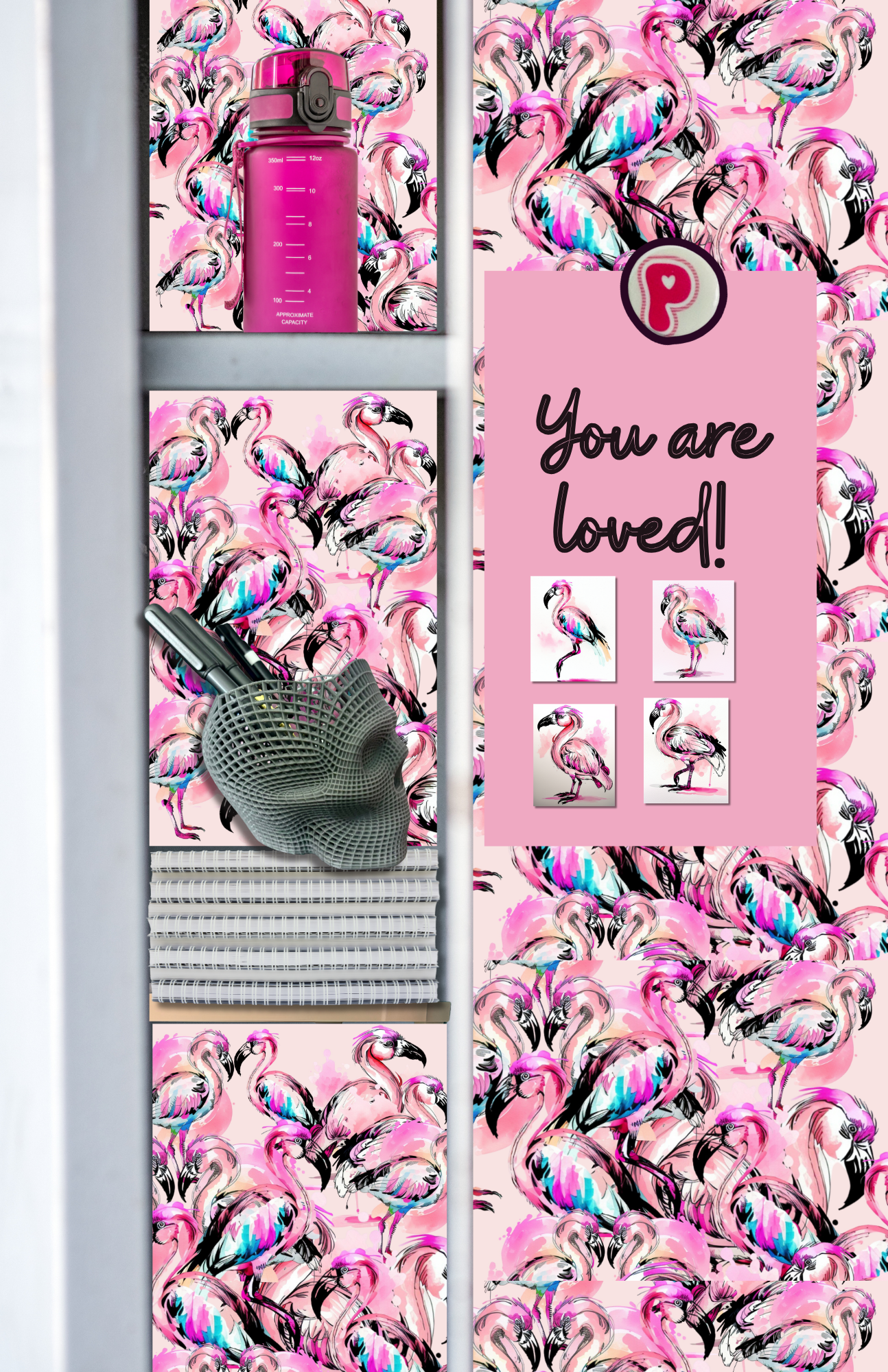 Pink Flamingos Pattern Magnetic Wallpaper and Sticker Set