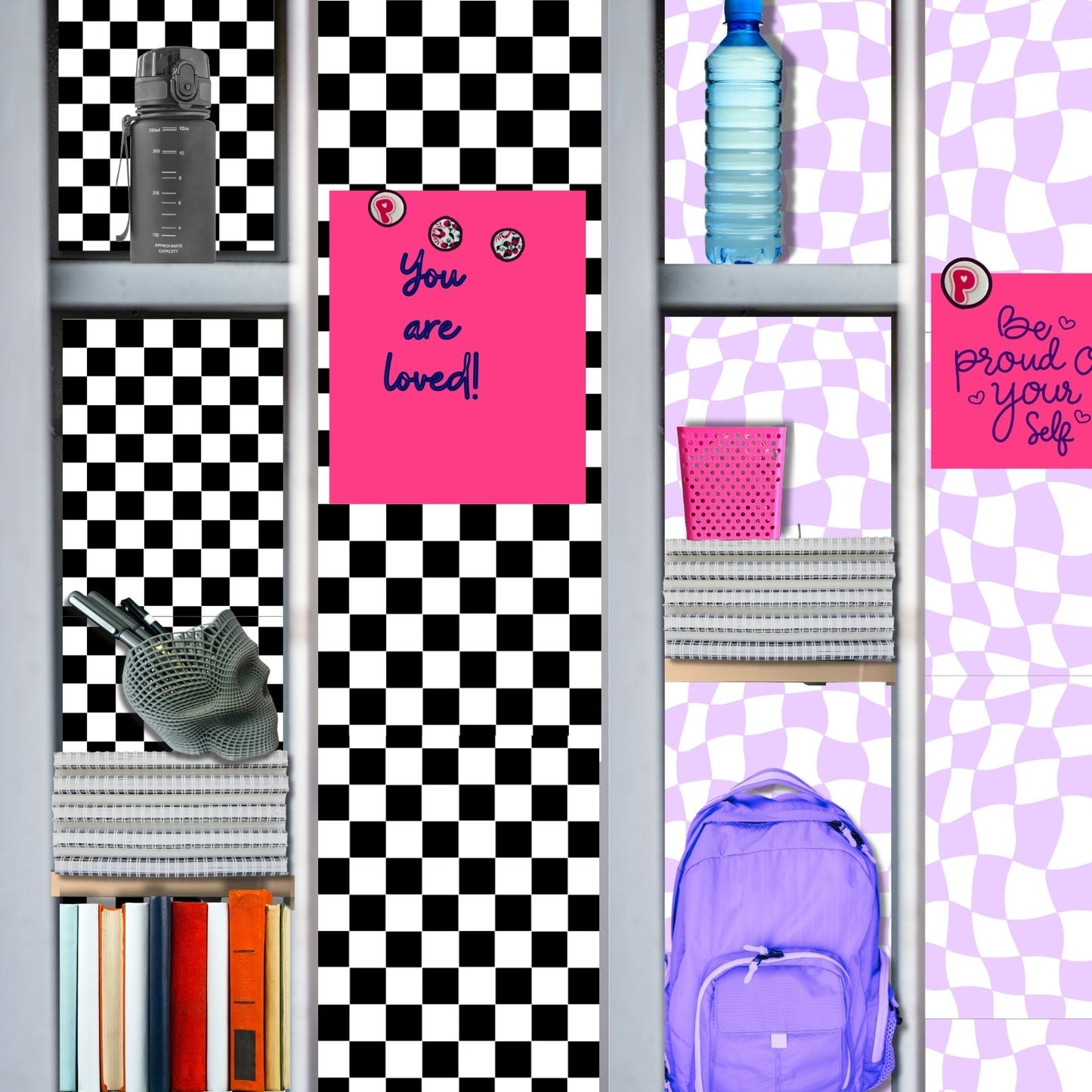 Magnetic Locker Wallpaper - Y2K Aesthetic Checkered (Pink, Black, Gray, Lavender)