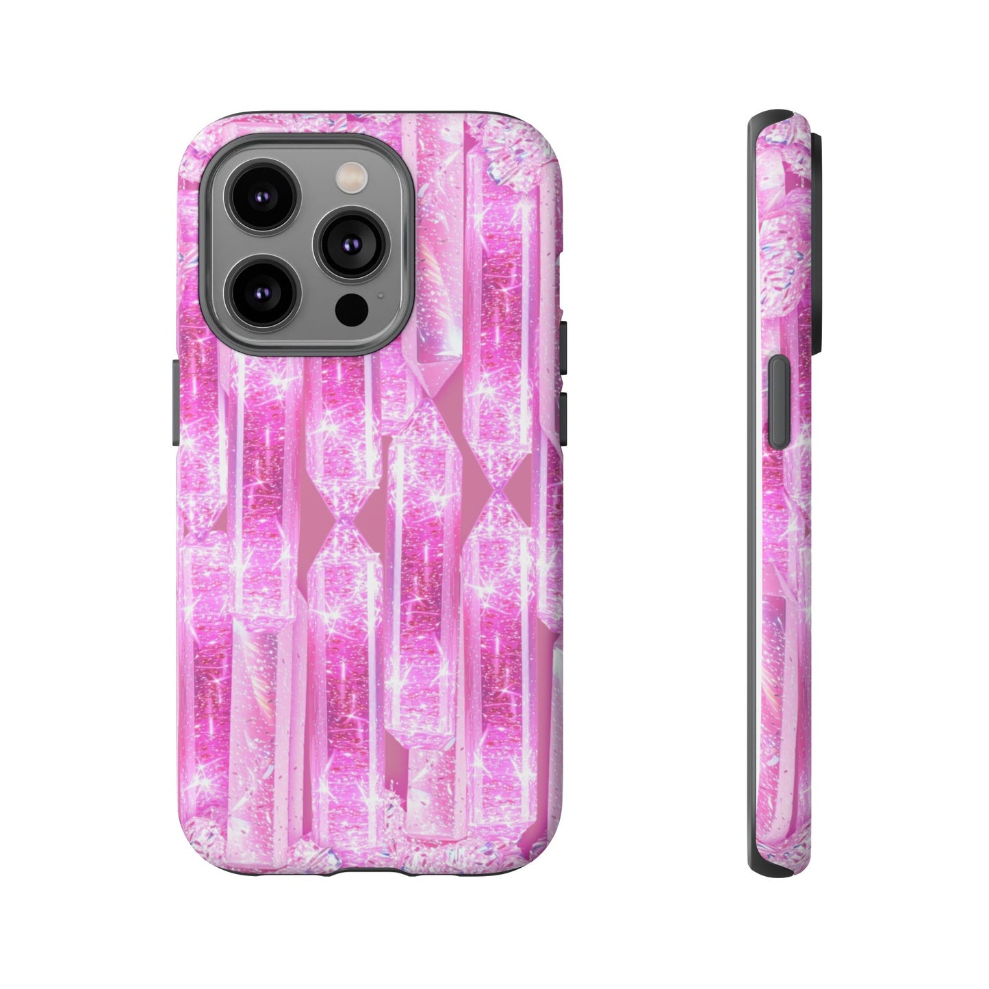 Pink Crystal Pattern Tough Phone Case — Sparkling Gemstone Protective Cover